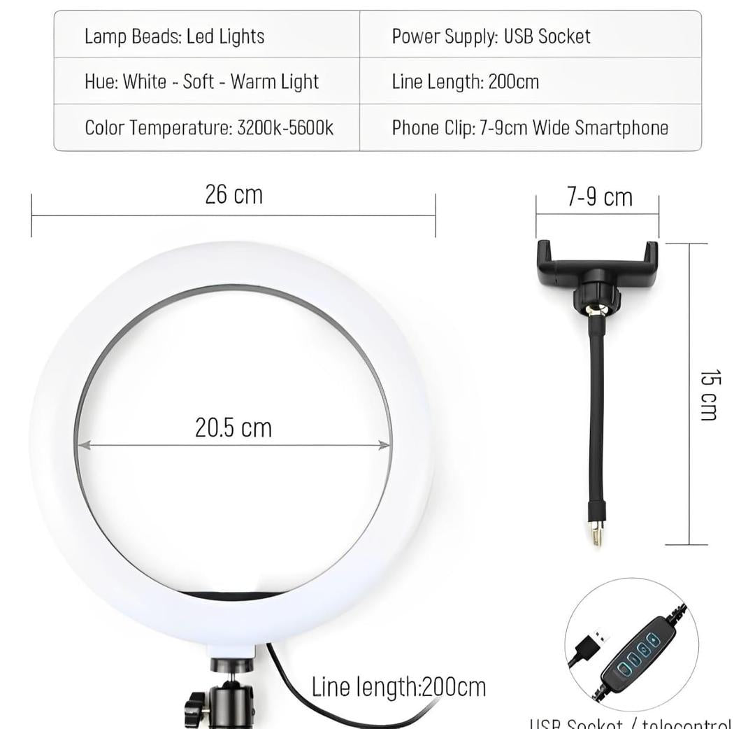 LED Ring Light with Metal Tripod Stand & Mobile Holder - Multicoloured Lighting