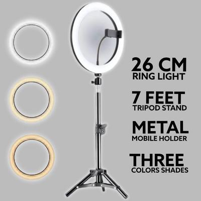 LED Ring Light with Metal Tripod Stand & Mobile Holder - Multicoloured Lighting