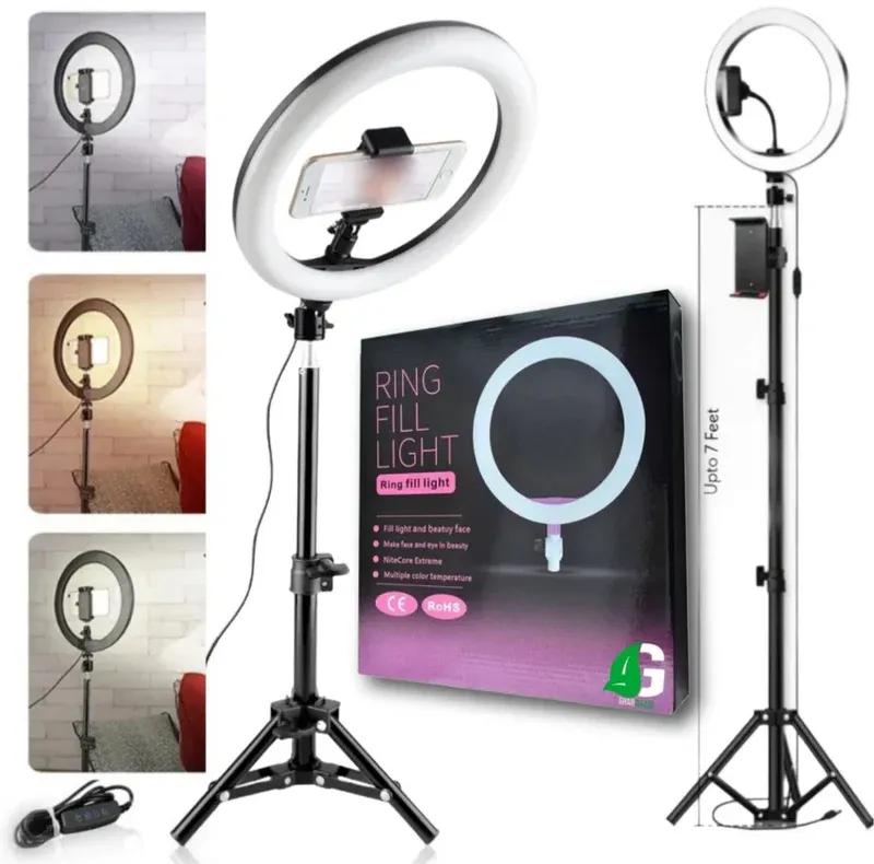 LED Ring Light with Metal Tripod Stand & Mobile Holder - Multicoloured Lighting
